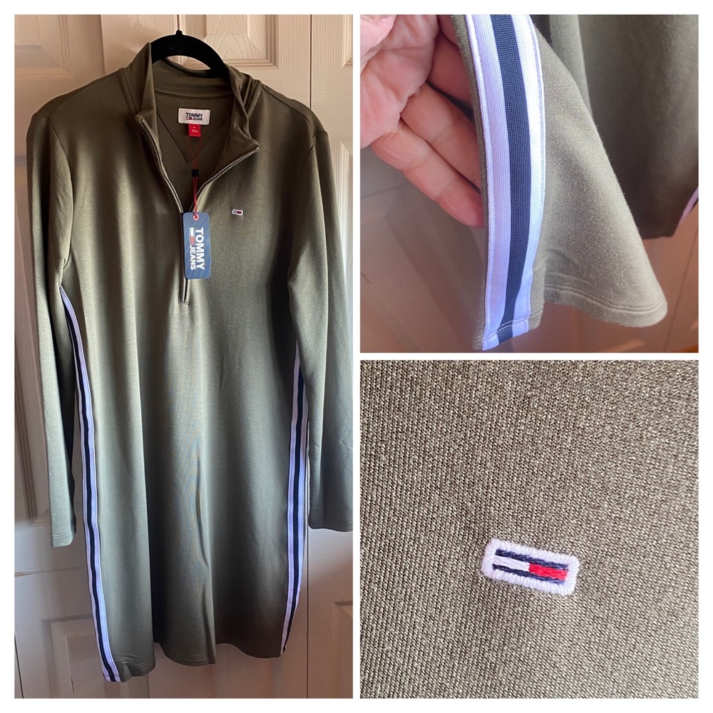Tommy Jeans NWT Army Green Long Sleeve Zip Up Polo Tunic Sz medium